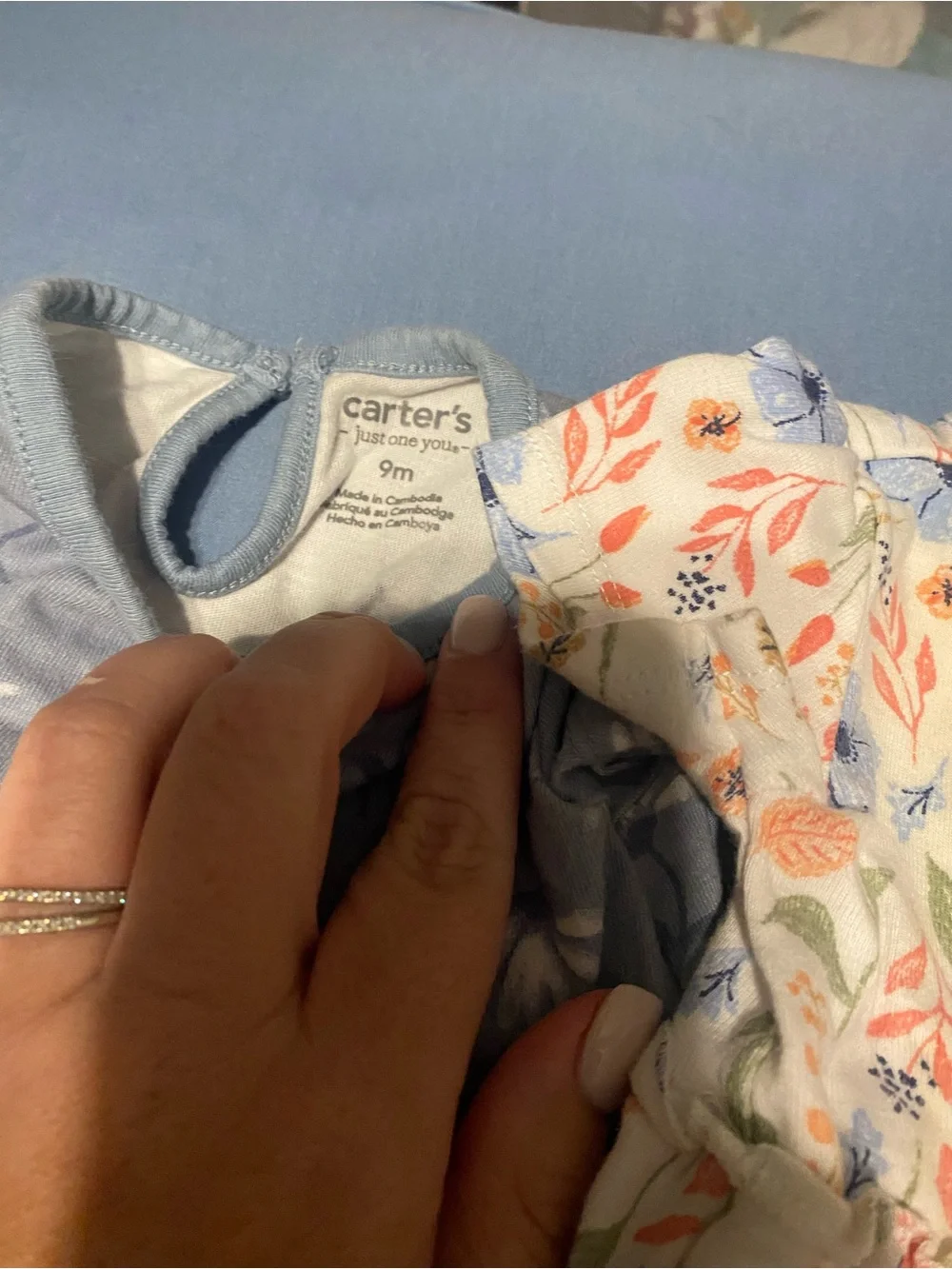 Carter's Floral Print and Dusty Blue Baby Girl Bodysuit Set
